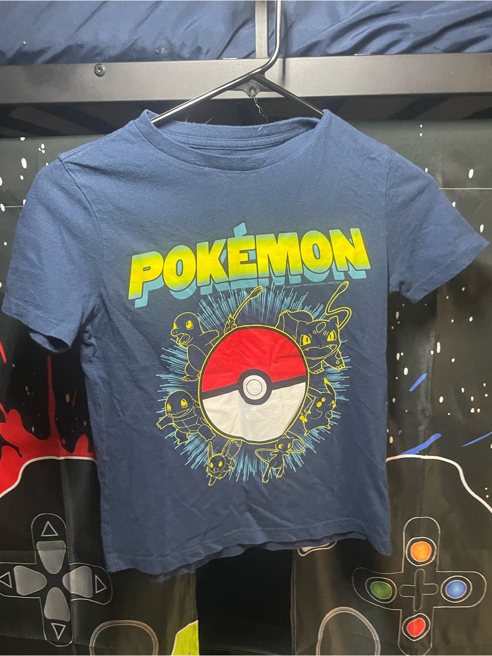 Pokemon Navy Blue Tee with Red & Yellow Poké Ball Graphic